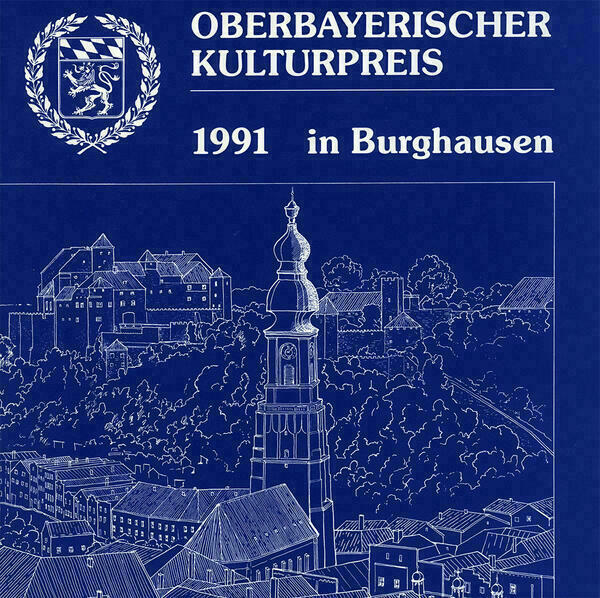 Titelseite der Broschüre mit dem Namen der Veranstaltung, dem Veranstaltungsort, einer Zeichnung des Veranstaltungsortes und dem Wappen des Bezirks Oberbayern