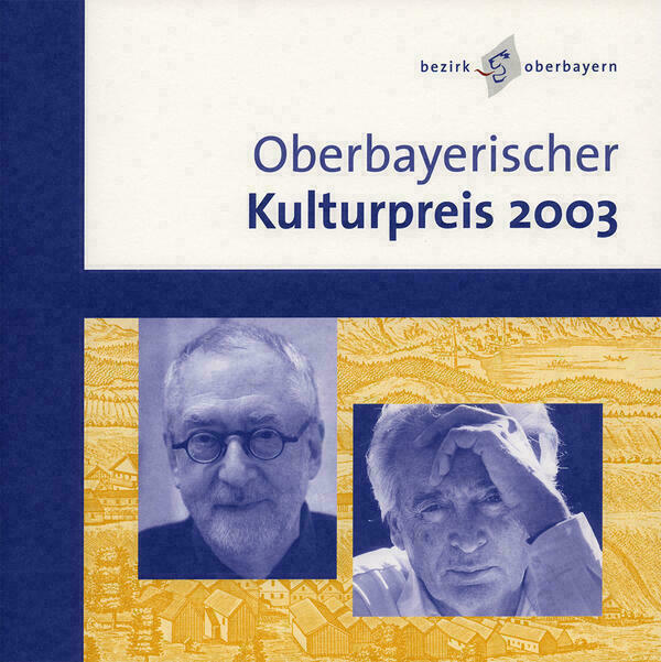 Titelseite der Broschüre mit dem Namen der Veranstaltung, Portraitfotos der Geehrten und dem Logo des Bezirks Oberbayern