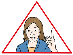 Eine Frau in einem roten Dreieck. Sie hebt einen Finger.