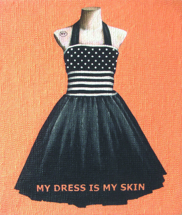ART-WOOL, my dress is my skin, 2015, Acryl auf Wolle, 110 x 130 x 20 cm
