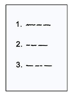 Zeichnung eineas Blattes papier mit der Aufschrift 1. , 2., 3.