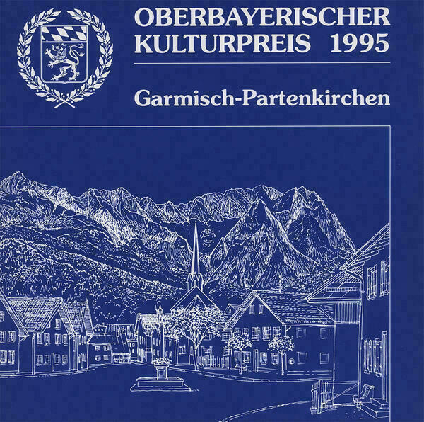 Titelseite der Broschüre mit dem Namen der Veranstaltung, dem Veranstaltungsort, einer Zeichnung des Veranstaltungsortes und dem Wappen des Bezirks Oberbayern