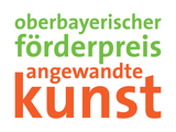 Logo mit Schriftzug  Förderpreis Angewandte Kunst in Hellgrün und Orange