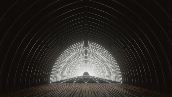 Kunstwerk: Simulation einer Videoinstallation im Tonnengewölbe des Schafhofs.