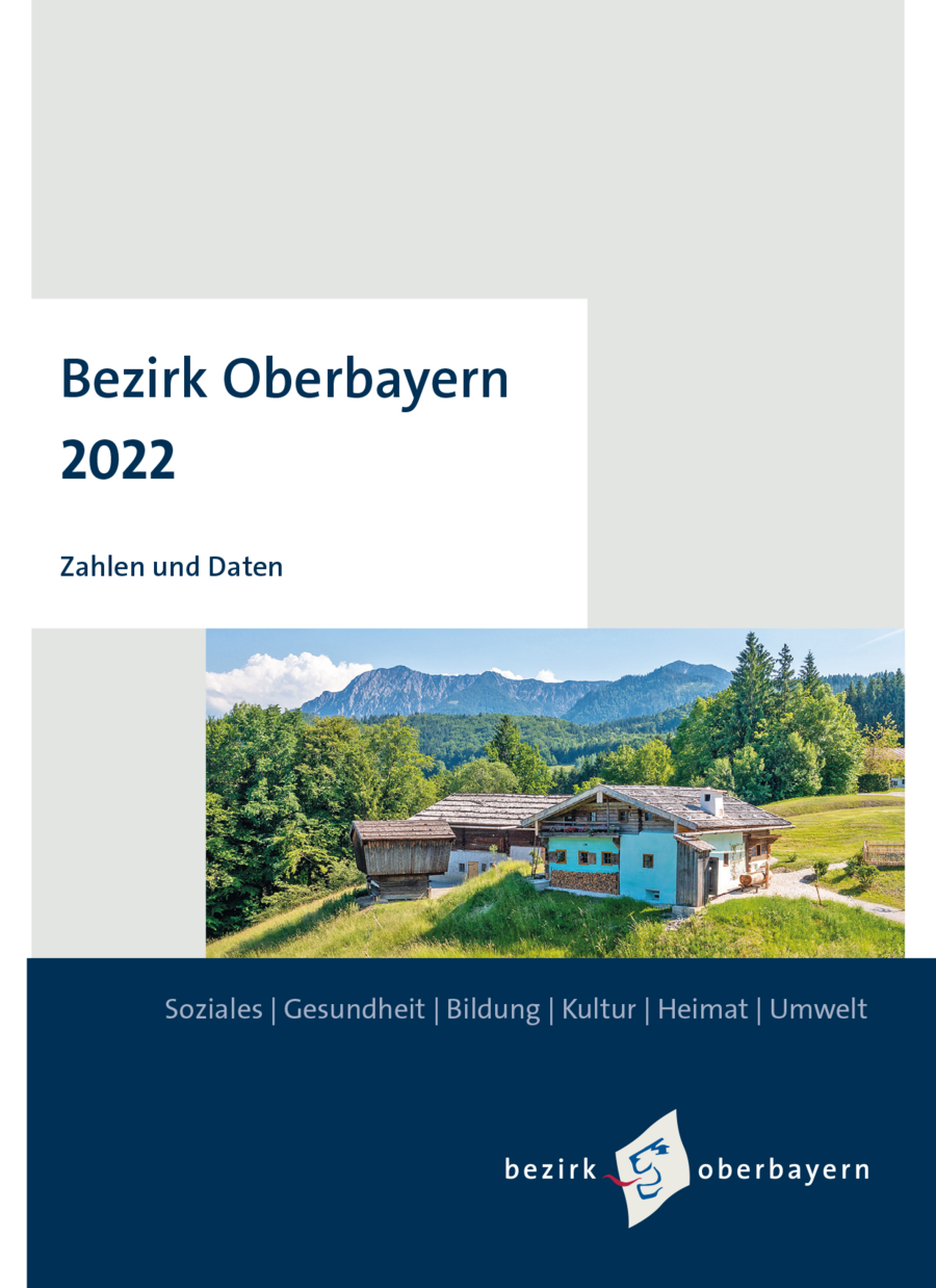 Cover der Broschüre "Bezirk Oberbayern 2022 - Zahlen und Daten":
Ein blaues Zelt in einem Park vor Bäumen, im Hintergrund ein See.