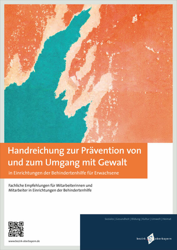 Cover der Broschüre "Handreichung zur Prävention von und zum Umgang mit Gewalt": Eine Plakatwand mit einem abgerissenen grünen Plakat auf rotem Grund.