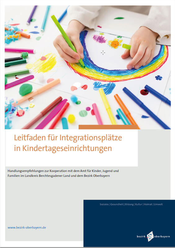 Cover der Broschüre "Leitfaden für Integrationsplätze in Kindertageseinrichtungen": Ein Mädchen zeichnet ein buntes Bild.