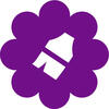 Logo in Form einer stilisierten lila Blume mit einem angedeuteten weißen Pinsel im Inneren
