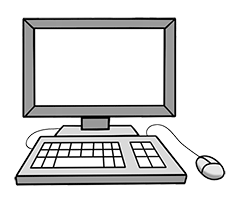 Ein Computer mit Maus und Bildschirm