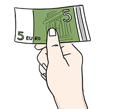 Eine Hand hält einen 5 Euro Schein.